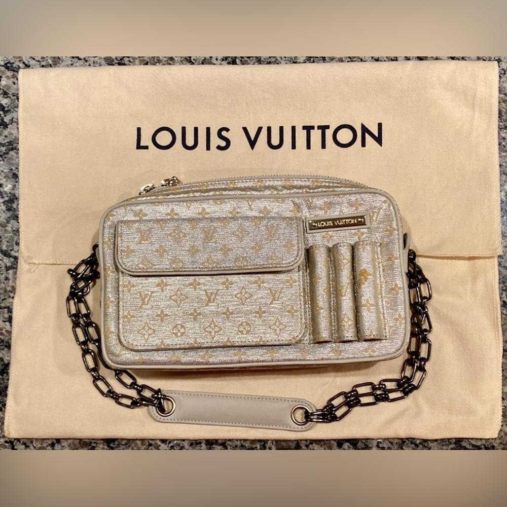 Authentic Louis Vuitton Mini Lin Silver Gold Monogram Bag, Dust Bag Incl. - Picture 2 of 13